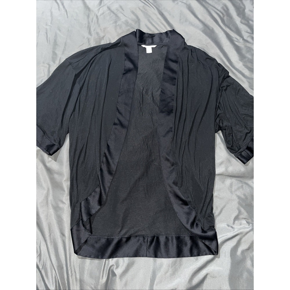 Victoria's Secret M/L Black Open Front Womens Robe Mid Length Sleeve Lounge Top‎